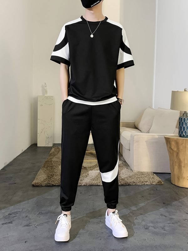 men's sports suit sports suit summer new short sleeved t shirt trendy handsome casual men's wear with trendy half sleeved two piece suit