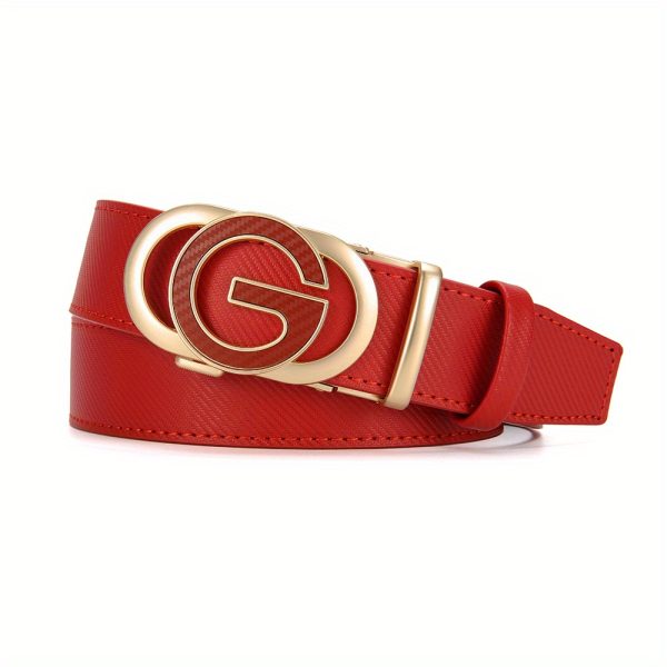 men's leather ratchet belt 2pcs, g letter buckle design, suitable for matching with jeans, casual pants suit pants,, creating an elegant gentleman image.it can be used as a gift for relatives and friends