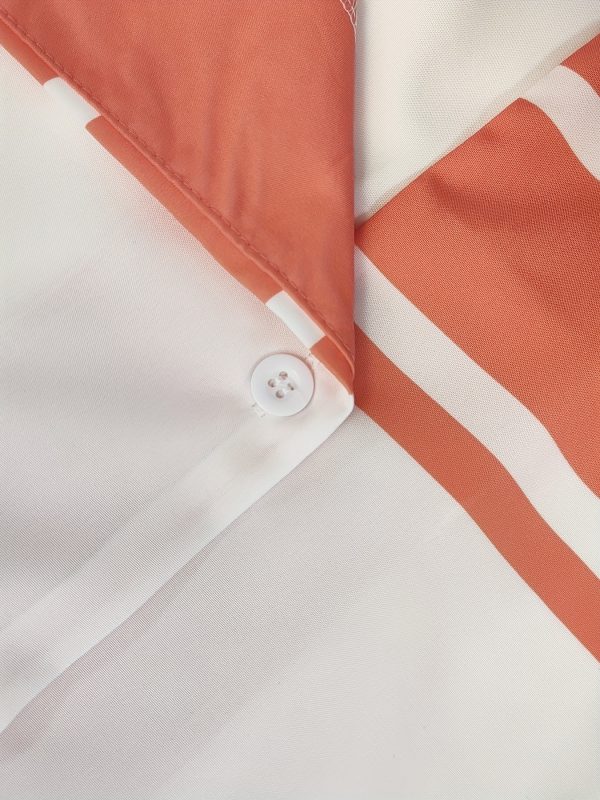 men's casual orange & white geometric print short sleeve shirt & pants set comfortable polyester, short sleeve shirt with pocket detail, all season wear, casual attire|geometric print shirt|polyester fabric