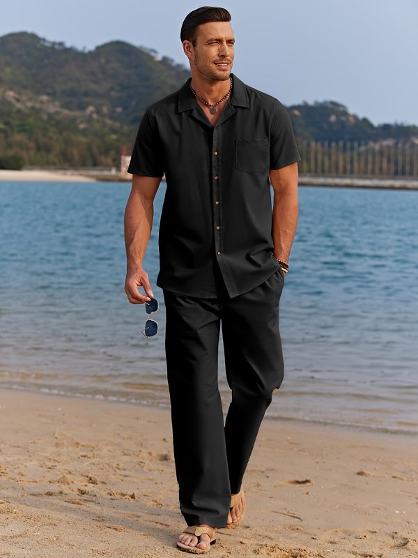 men's two piece suits, breathable short sleeved shirts and trousers, casual holiday beachwear