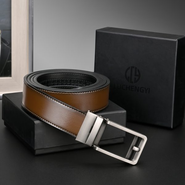 2pcs men's leather belt, slide belt with premium leather, ratchet dress belt with automatic click buckle