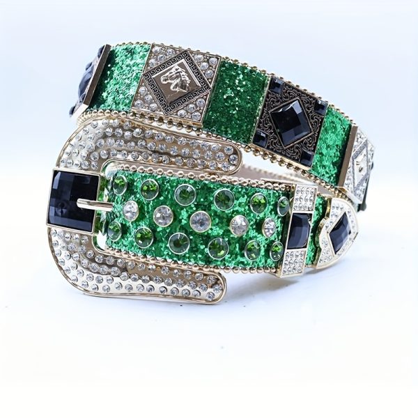 blue bling rhinestone belt unisex y2k punk style alloy buckle, large size, sequined & gemstone embellished, faux leather panels for jeans, casual attire, casual wear belt | y2k fashion belt | alloy buckle belt