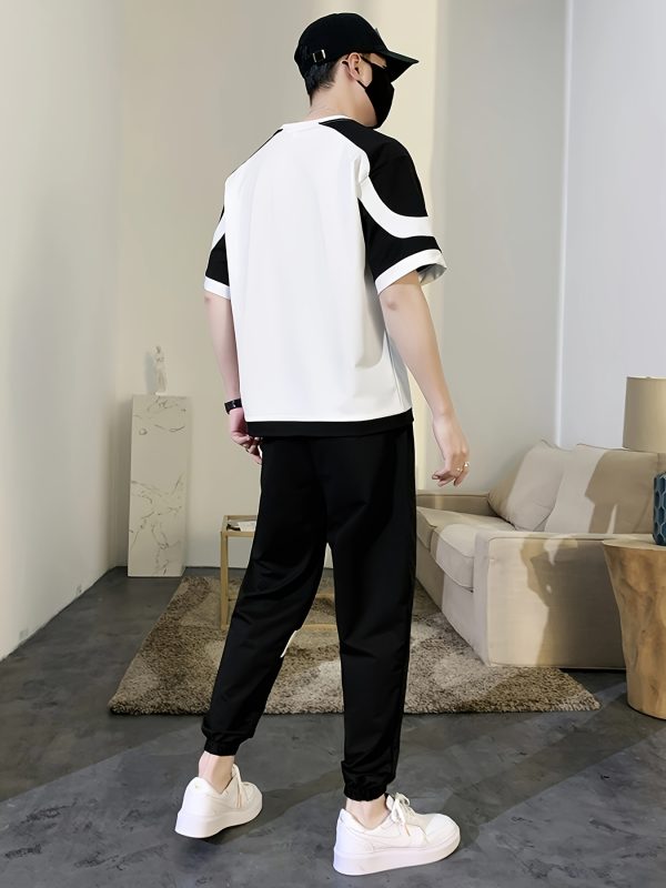 men's sports suit sports suit summer new short sleeved t shirt trendy handsome casual men's wear with trendy half sleeved two piece suit