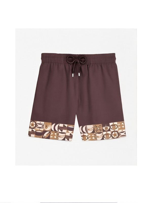 men's casual outfit consisting of a yangshao culture print short sleeved shirt and patchwork printed shorts, two piece set