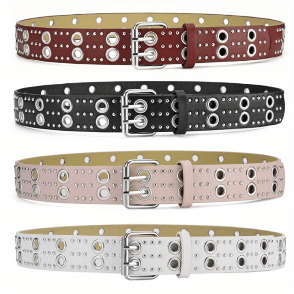 vonmelli 1pc street men belt, punk style faux leather belt with alloy buckle rivet studded punk eye design