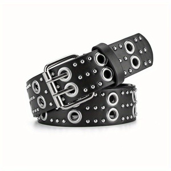 vonmelli 1pc street men belt, punk style faux leather belt with alloy buckle rivet studded punk eye design