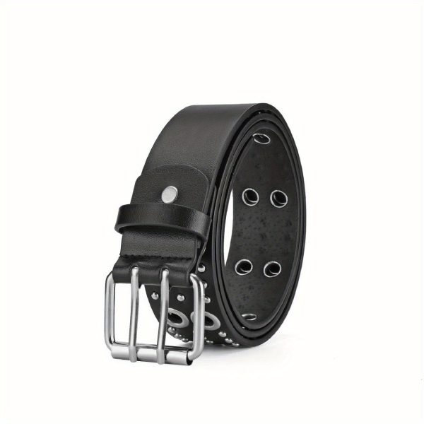 vonmelli 1pc street men belt, punk style faux leather belt with alloy buckle rivet studded punk eye design