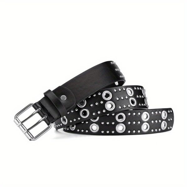 vonmelli 1pc street men belt, punk style faux leather belt with alloy buckle rivet studded punk eye design