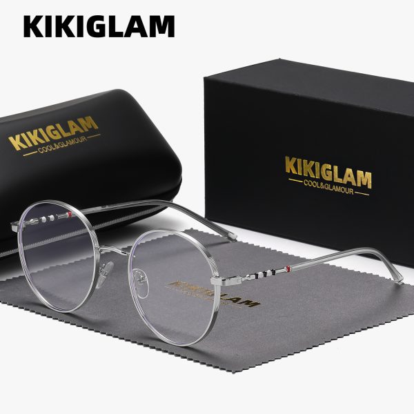 1 pair kikiglam casual round glasses, zinc alloy frame, ac lens, anti blue light, with case for daily leisure unisex fashion eyewear