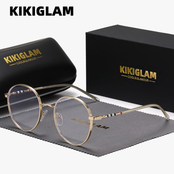 1 pair kikiglam casual round glasses, zinc alloy frame, ac lens, anti blue light, with case for daily leisure unisex fashion eyewear