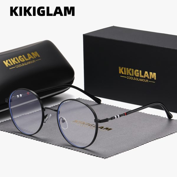 1 pair kikiglam casual round glasses, zinc alloy frame, ac lens, anti blue light, with case for daily leisure unisex fashion eyewear