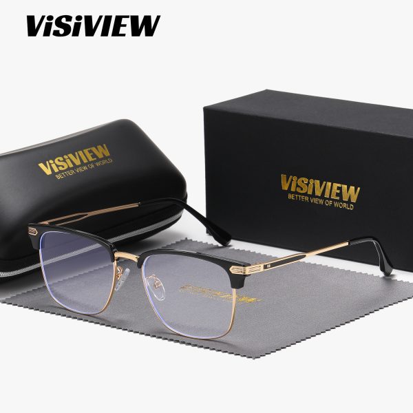 fashionable unisex full frame glasses from visiview with square lenses and anti blue light protection.