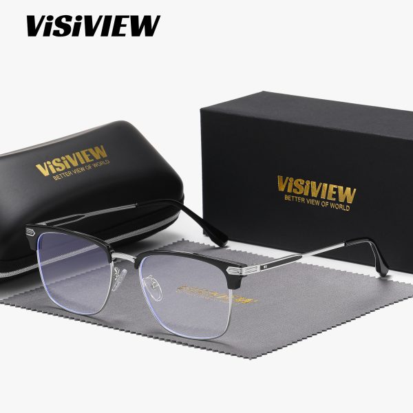 fashionable unisex full frame glasses from visiview with square lenses and anti blue light protection.