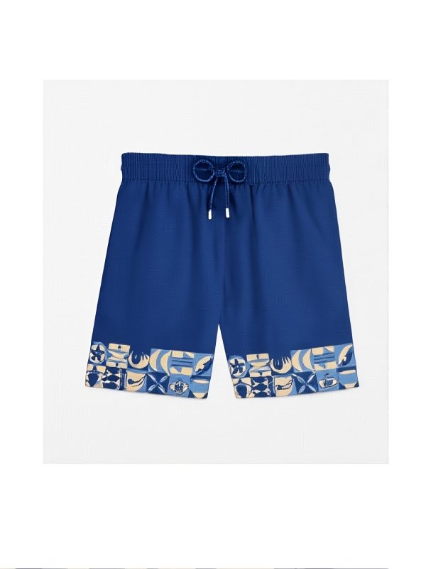 men's casual outfit consisting of a yangshao culture print short sleeved shirt and patchwork printed shorts, two piece set