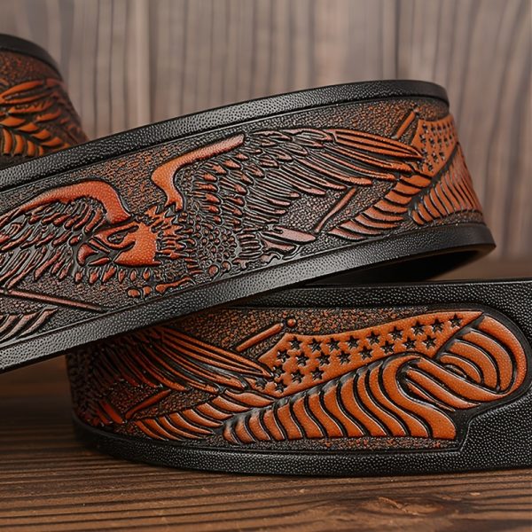 1pc men's vintage western belt fish & star pattern in brownu002fblack heavy duty leather belt for jeans western cowboy gift for dad, husband, boyfriend classic old west style accessory, rustic charm, sturdy buckle