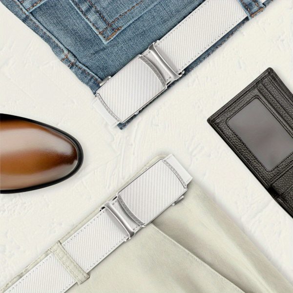 3pcs men's genuine leather belts with automatic buckle adjustable length, comfort fit, 3 styles (black, brown, white) for business casual & daily wear
