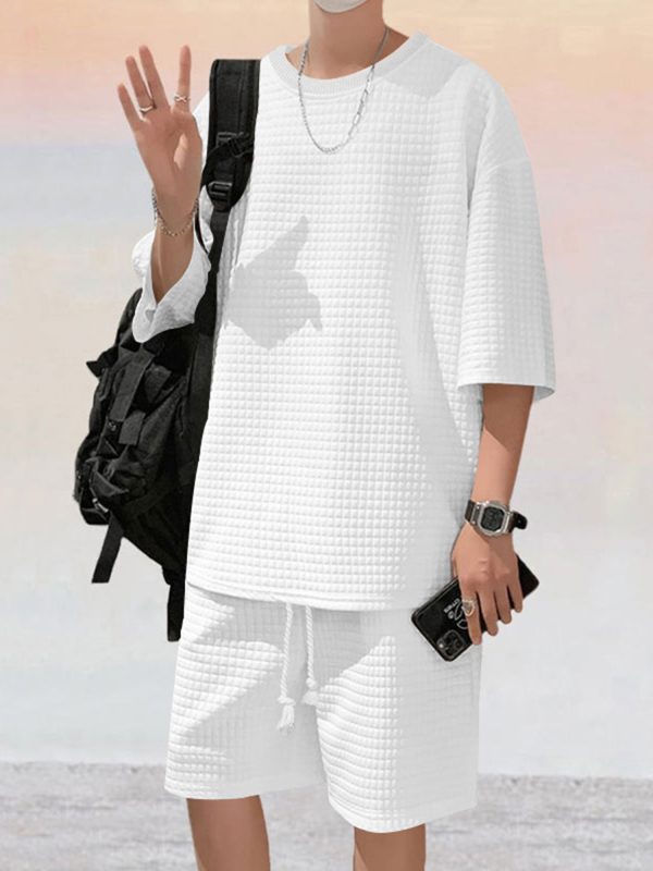 men 2pcs summer blacku002f white outfits loose short sleeve t shirt and elastic shorts track suits set for streetwear