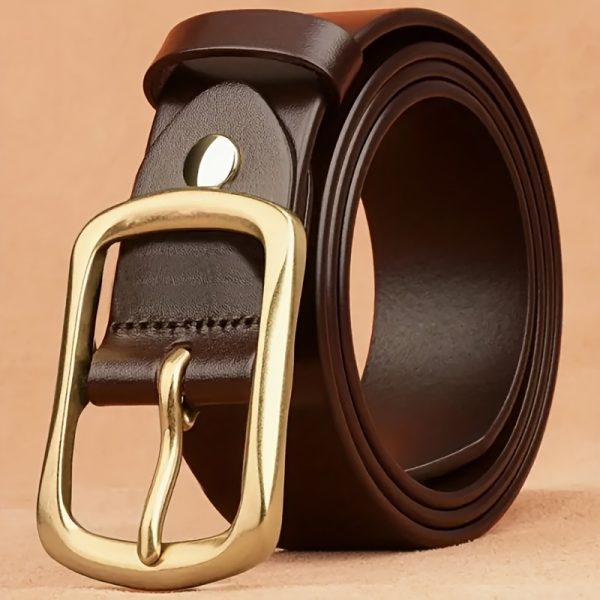 1pc men's genuine leather belt with golden tone alloy buckle adjustable minimalist design, black & brown straps for casual & formal wear durable everyday accessory, perfect gift for men, sturdy construction