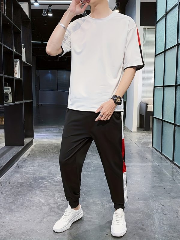 men's sports suit sports suit summer new short sleeved t shirt trendy handsome casual men's wear with trendy half sleeved two piece suit