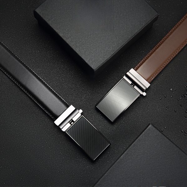 3pcs men's genuine leather belts with automatic buckle adjustable length, comfort fit, 3 styles (black, brown, white) for business casual & daily wear