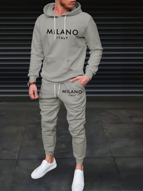 3d print men's casual stylish sports premium beige letter hoodie set