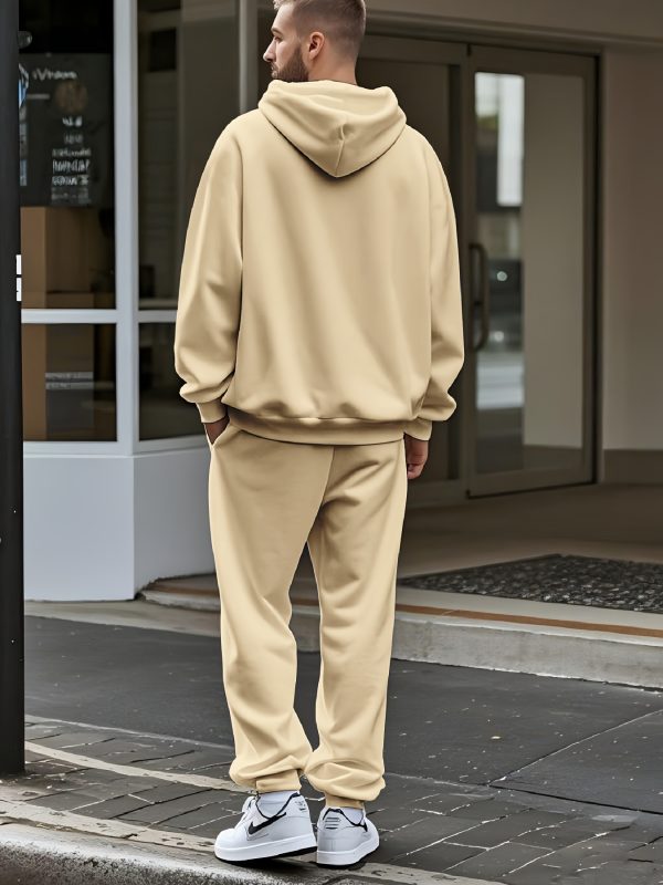 3d print men's casual stylish sports premium beige letter hoodie set