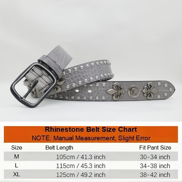 men's vintage punk gray crocodile pattern belt with rivets and floral embossing, faux leather strap with alloy buckle stylish accessory for new year's, teacher's day, back to school, graduation season
