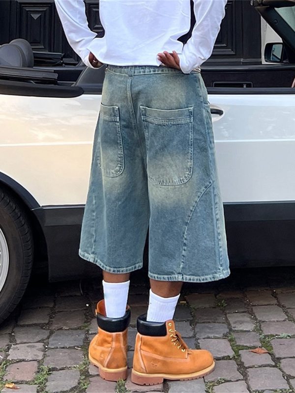 men's vintage jeans shorts non stretchy denim, loose fit knee length retro streetwear with functional pockets machine washable casual summer shorts for everyday outfits, denim shorts