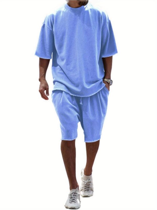2025 new summer men's casual suit solid color sports men's suit loose fashion short sleeves