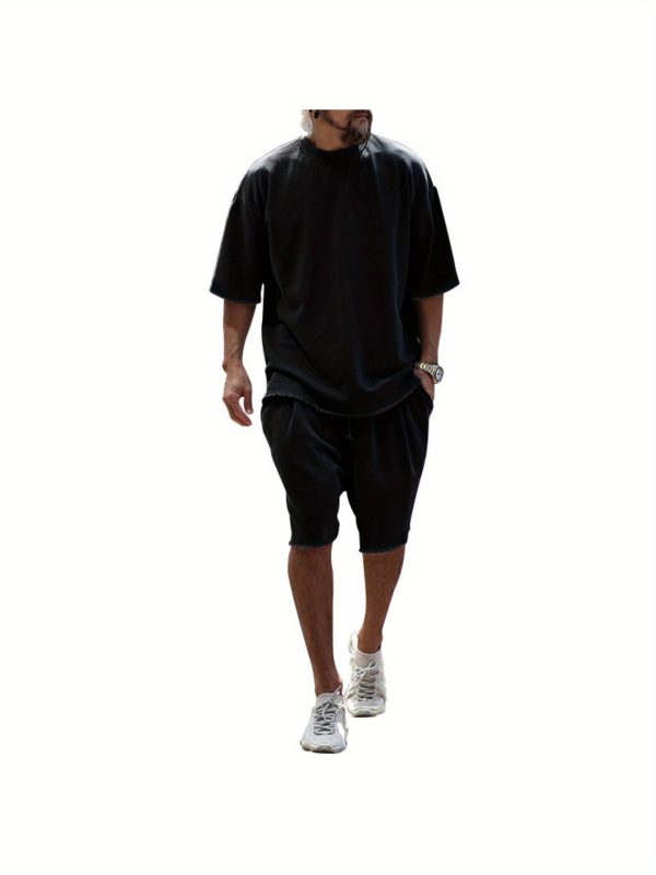 2025 new summer men's casual suit solid color sports men's suit loose fashion short sleeves
