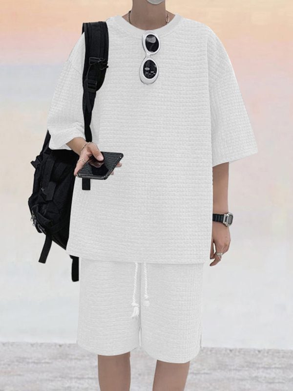 men 2pcs summer blacku002f white outfits loose short sleeve t shirt and elastic shorts track suits set for streetwear