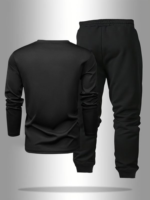 men's long sleeve t shirt and pants set, letter print round neck long sleeve tee + drawstring casual sport pants 2pcs set, spring autumn outdoor leisure suit
