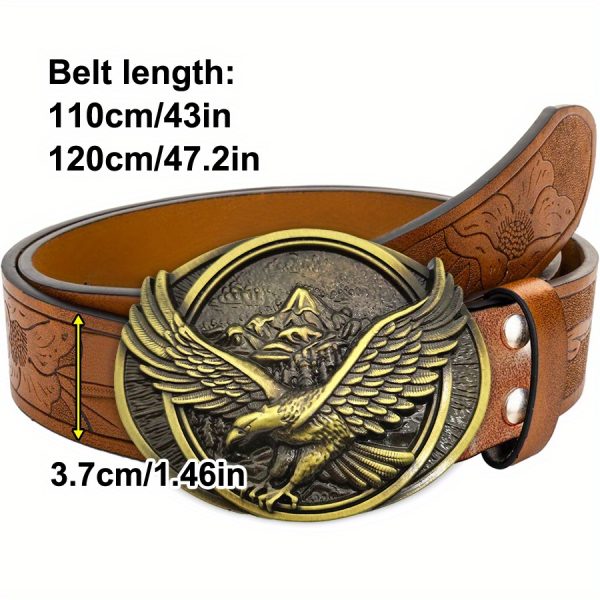 eagle style western cowboy faux leather vintage belt jeans belt role playing costume decoration men's and women's universal irregular pattern carved flower long horn cowhide belt