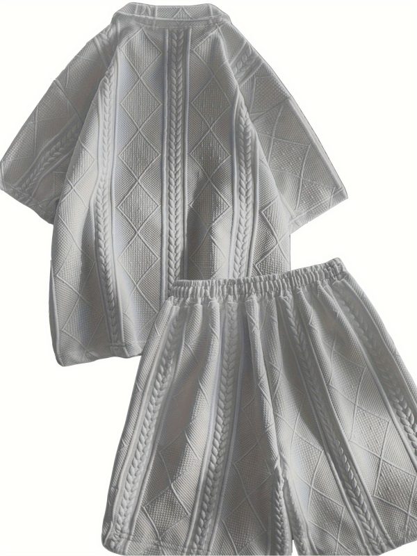 men's suit, short sleeved shirt, shorts, jacquard casual zipper fashionable summer coat two piece set