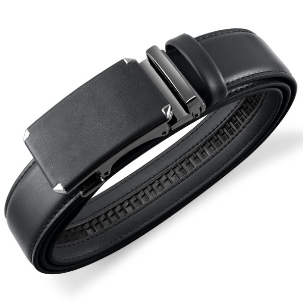 2pcs men's genuine genuine leather ratchet belt, 1.75inch adjustable dress waistband, cut to size design, business style, automatic buckle, for valentine's day, father's day