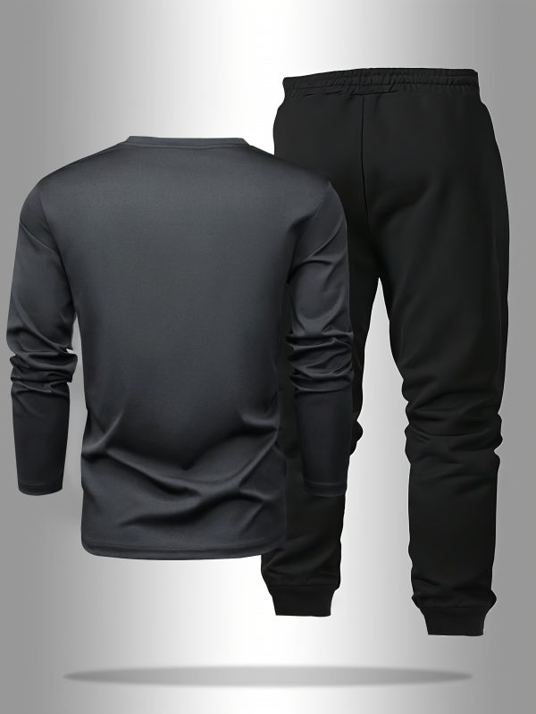 men's long sleeve t shirt and pants set, letter print round neck long sleeve tee + drawstring casual sport pants 2pcs set, spring autumn outdoor leisure suit