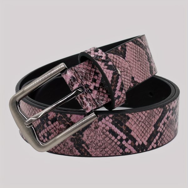 men's fashionable pink faux leather belt embossed snake pattern with symmetrical alloy buckle, durable & stylish accessory for casual or formal wear, multi functional gift for men, outfit complement, trendy design, highquality material, fashion lovers