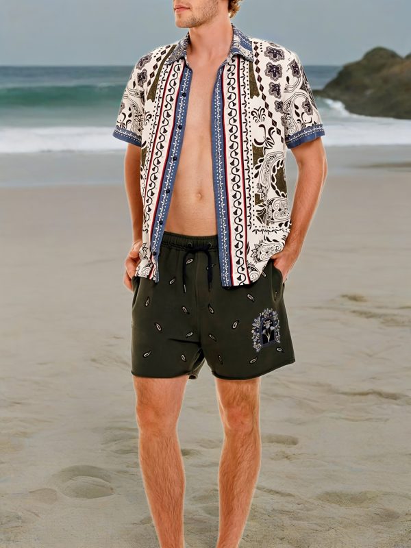 retro floral printed hawaii shirt and shorts two piece set