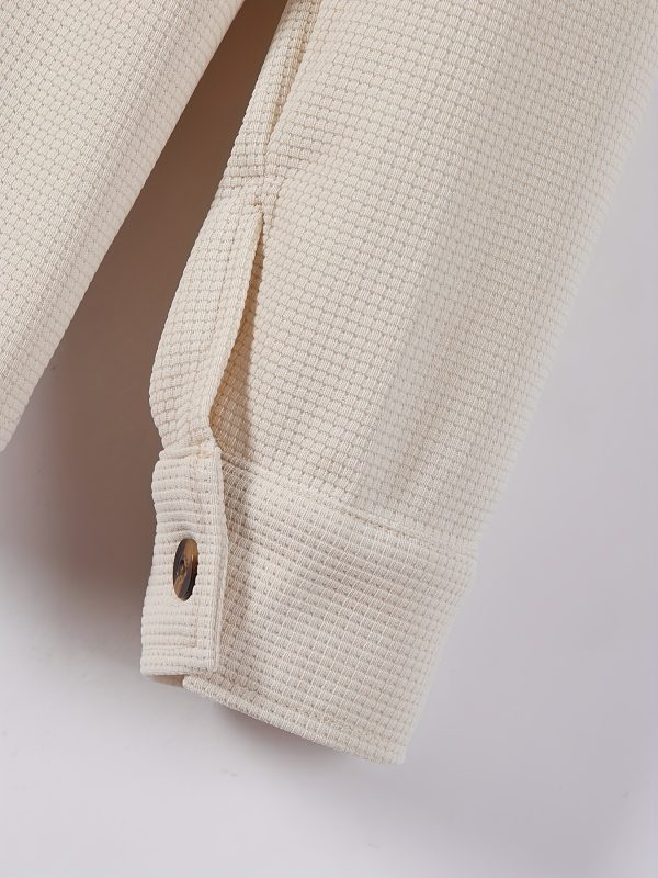 men's waffle knit two piece set pocket shirt jacket and drawstring trousers, urban smart casual outfit
