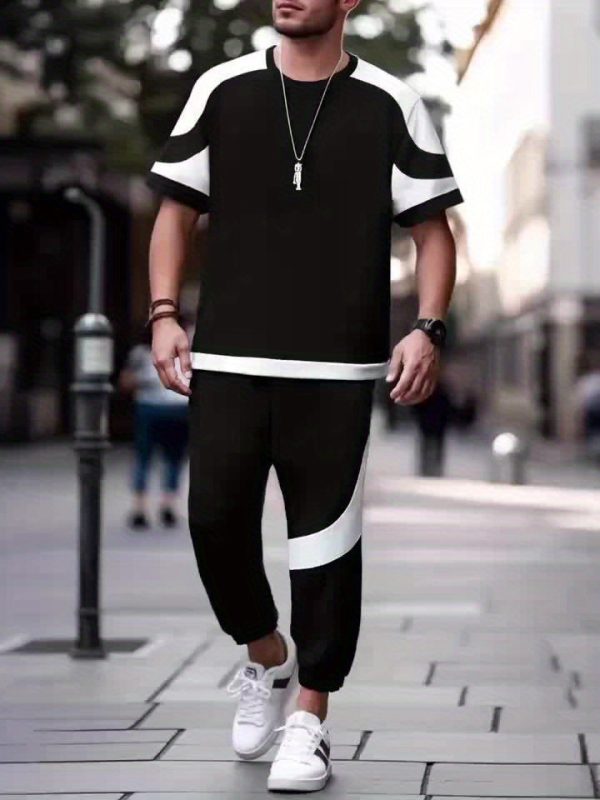 men's sports suit sports suit summer new short sleeved t shirt trendy handsome casual men's wear with trendy half sleeved two piece suit