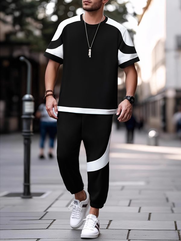 men's sports suit sports suit summer new short sleeved t shirt trendy handsome casual men's wear with trendy half sleeved two piece suit
