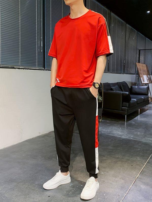 men's sports suit sports suit summer new short sleeved t shirt trendy handsome casual men's wear with trendy half sleeved two piece suit