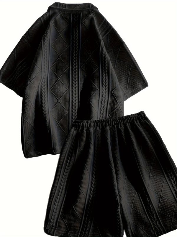 men's suit, short sleeved shirt, shorts, jacquard casual zipper fashionable summer coat two piece set