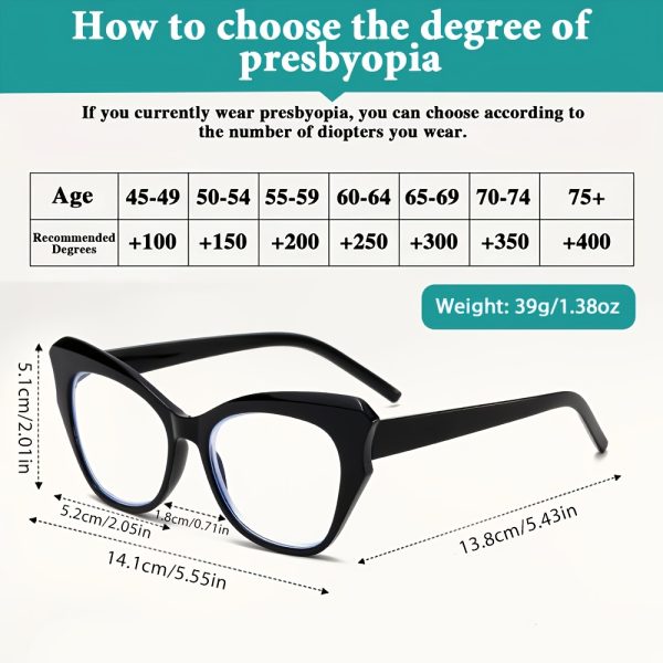 1 pair minimalist butterfly cat eye reading glasses, anti blue light hd presbyopic eyewear, ac lens, pc frame, full rim, for men and women