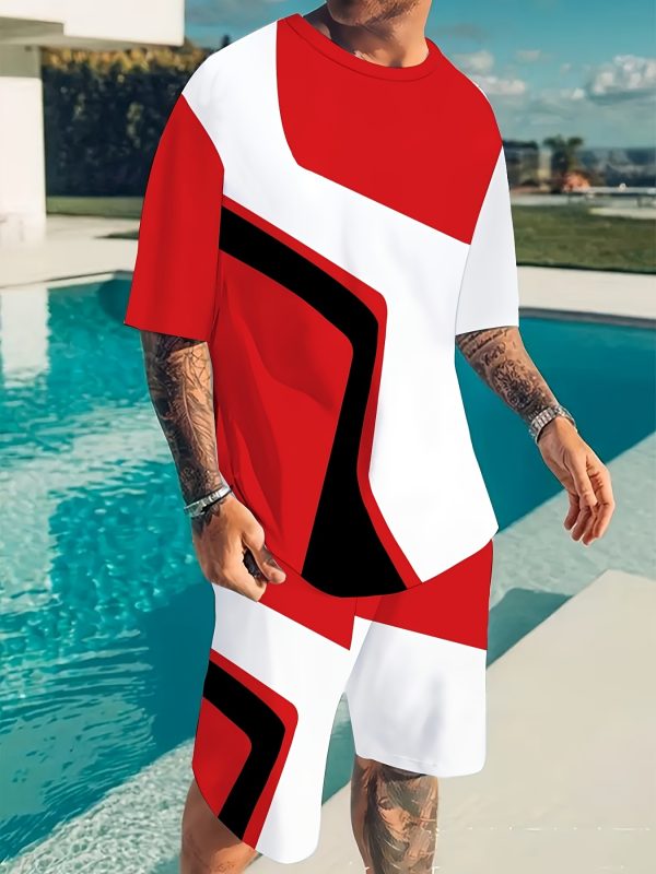 summer street men's 2 piece suit casual fashion loose comfortable short sleeves outdoor trend sports shorts novelty striped print for men suitable for summer, casual wear perfect gift for fashionable men