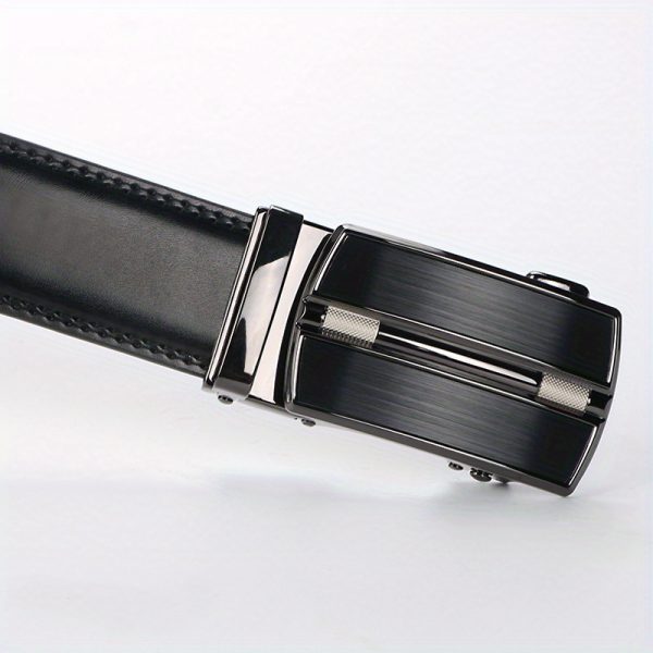 2pcs genuine leather ratchet belt for men adjustable automatic buckle, versatile casual business style, durable alloy buckle, high quality leather panel, easy to wear and suitable for any occasion