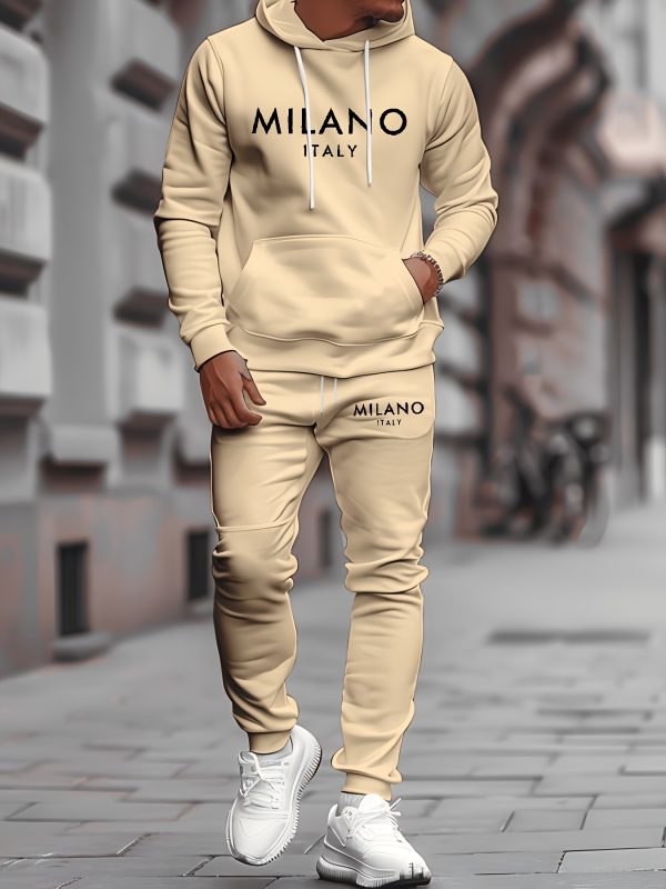 3d print men's casual stylish sports premium beige letter hoodie set