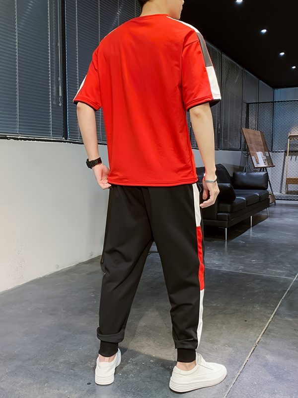 men's sports suit sports suit summer new short sleeved t shirt trendy handsome casual men's wear with trendy half sleeved two piece suit