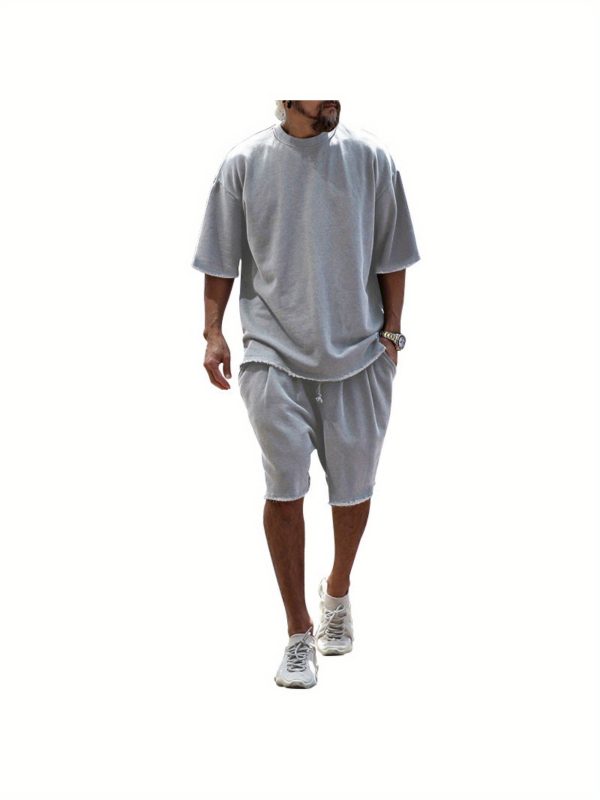 2025 new summer men's casual suit solid color sports men's suit loose fashion short sleeves