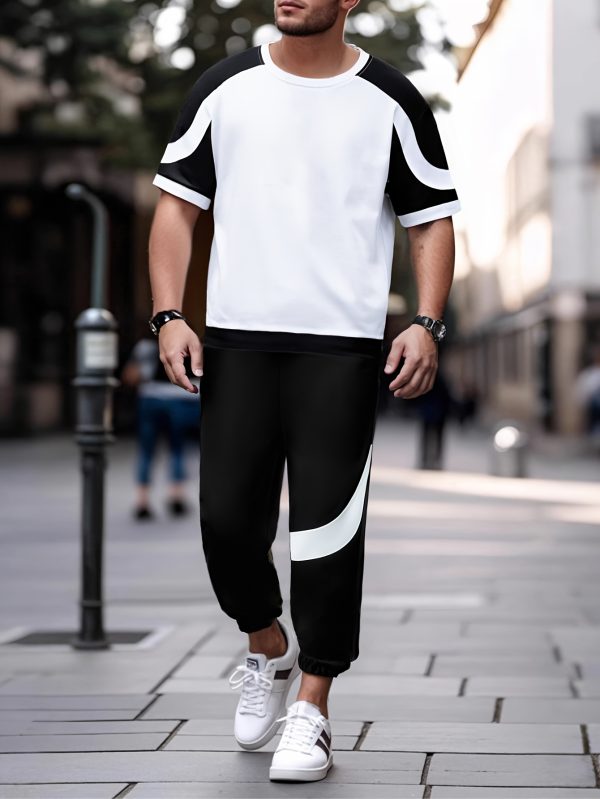 men's sports suit sports suit summer new short sleeved t shirt trendy handsome casual men's wear with trendy half sleeved two piece suit